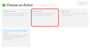 This Action will add a new article URL to your Saved For Later queue.