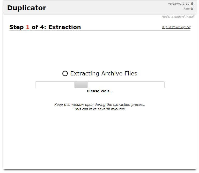 Duplicator v1.3.10 Step 1 of 4 - Extraction