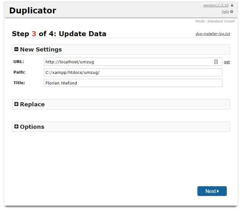 Duplicator v1.3.10 Step 3 of 4 - Update Data