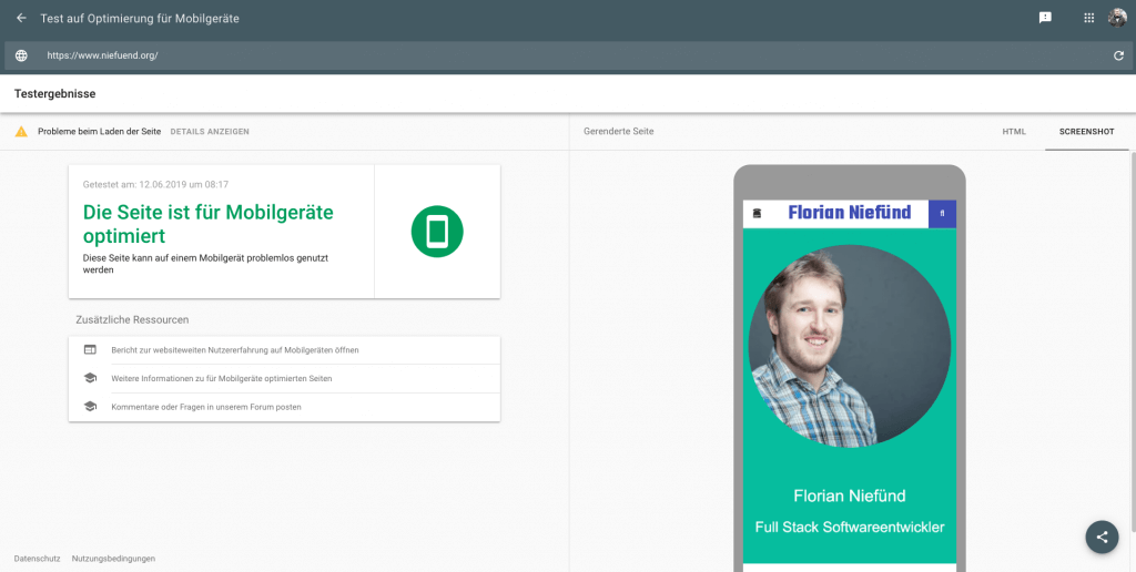 Google Mobile Friendly Test - Test auf Optimierung für Mobilegeräte